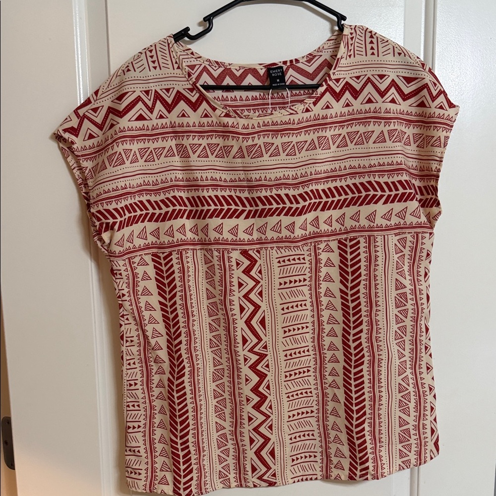 Tribal Print Red and Cream Women's Blouse